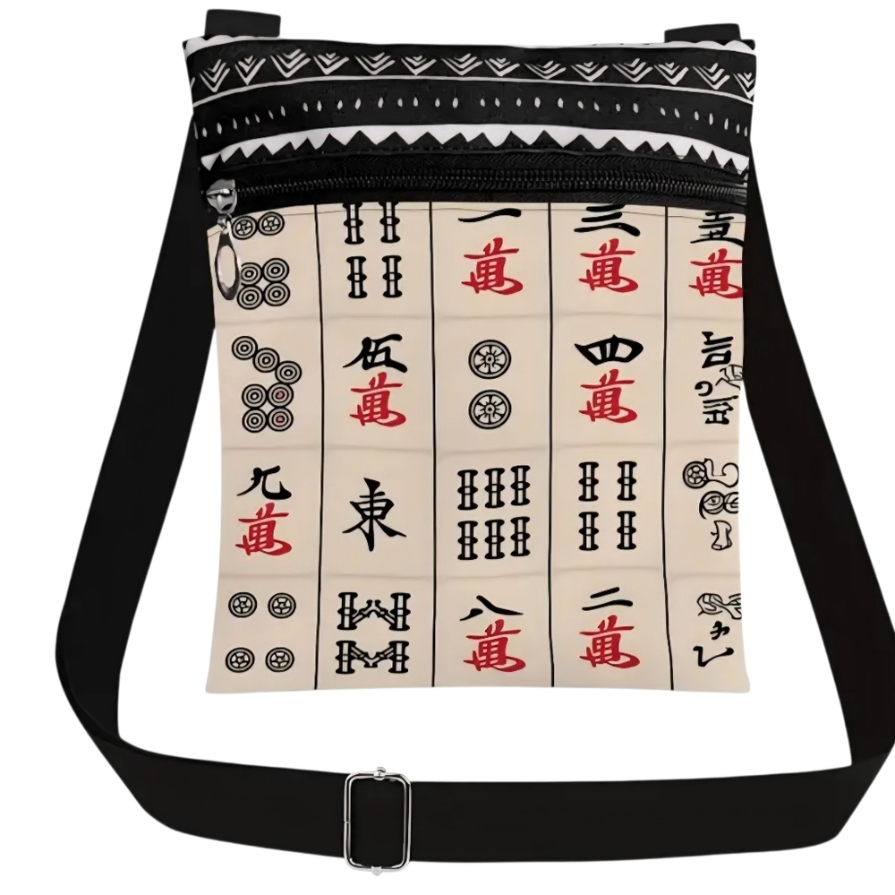 Mahjong Tile Design Crossbody Bag with Mahjong Tile Patterns, Adjustable... - Picture 6 of 7